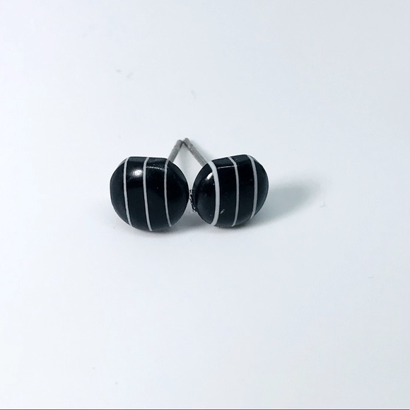 Black And White Minimalist Stud Earrings - Picture 1 of 9